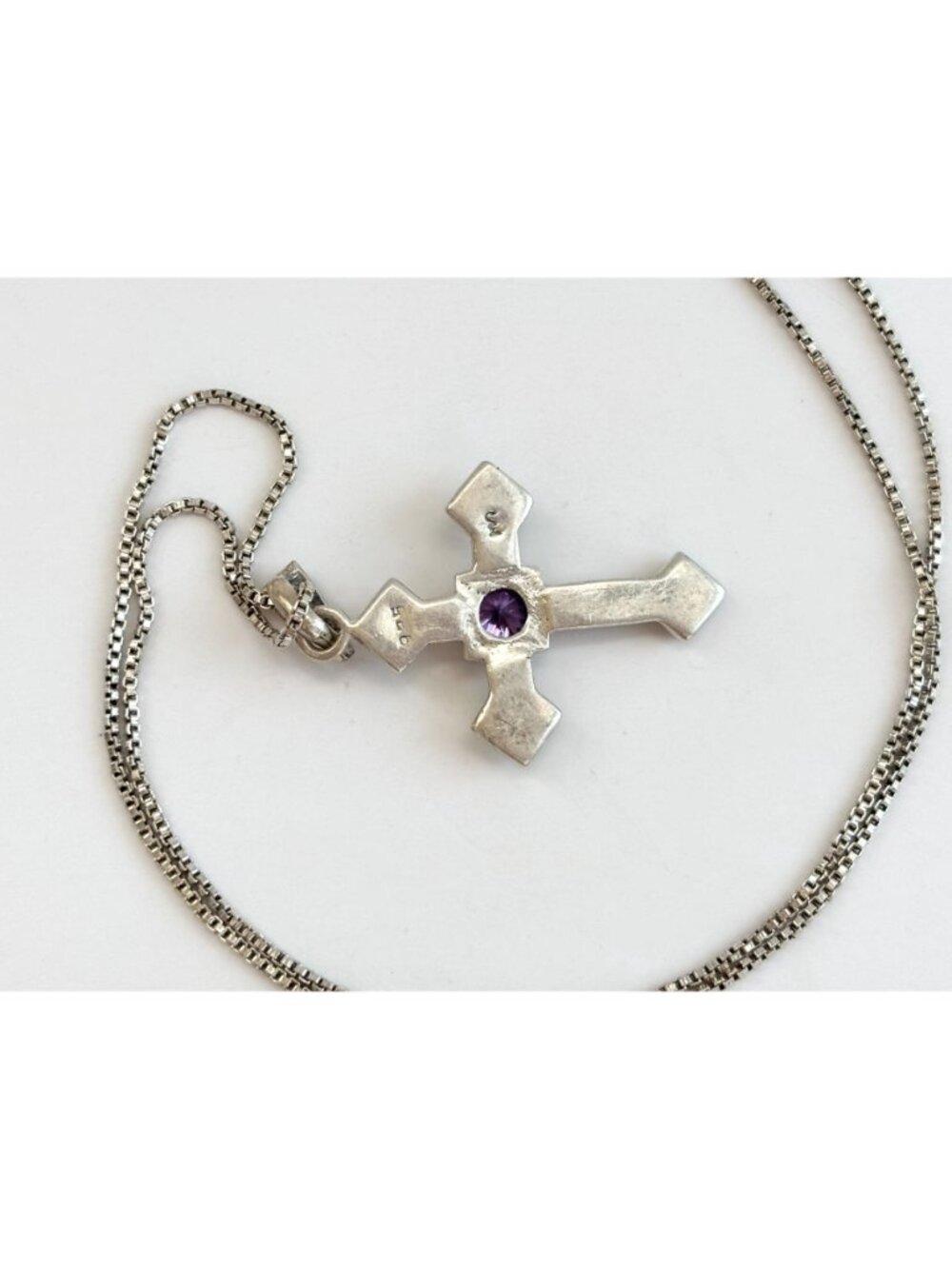 Art Deco Amethyst & Marcasite Sterling Silver 925 Vintage Pendant Necklace - 20" - Picture 13 of 16